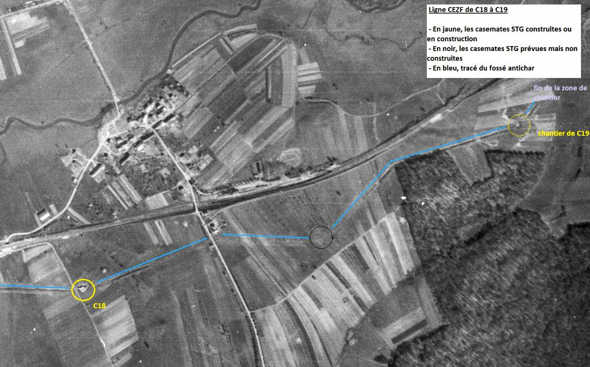 Ligne Maginot - C19 (Casemate d'infanterie - double) - Ligne CEZF de C18 à C19 - IGN - Géoportail 1948