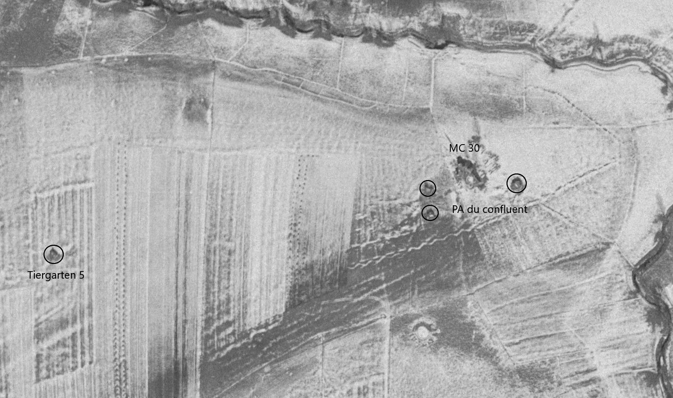 Ligne Maginot - MC30 - STG C et PA du confluent IGN 1963 - La casemate MC30 et le PA du confluent - IGN - Géoportail 1963