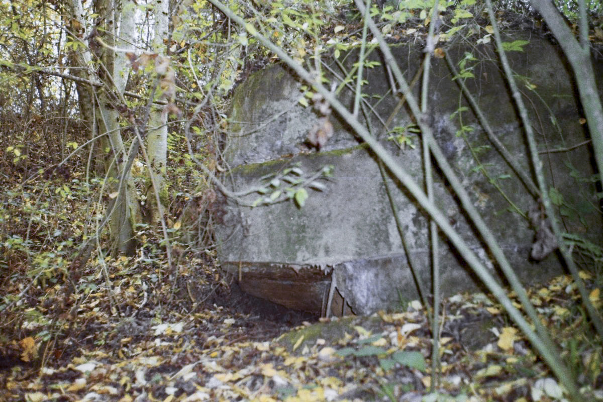 Ligne Maginot - 48BIS - BUTTE DE FRENOIS EST - (Blockhaus pour canon) - Créneau FM à l'angle, faces gauche et frontale. Noter le fissure horizontale en dessus le créneau - R Tucker