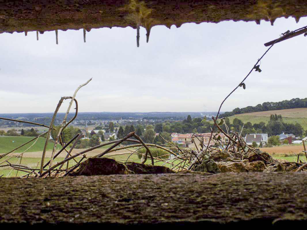 Ligne Maginot - F - LA MACHERE - (Blockhaus pour canon) - Vue du créneau central vers Pont-Maugis - R Tucker