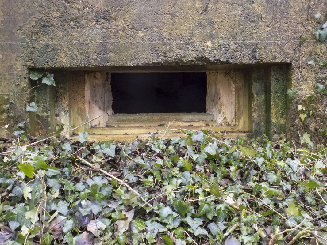 Ligne Maginot - E - CÔTE DU RÛ SUD - (Blockhaus pour arme infanterie) - Face frontale, créneau Hotchkiss. Les restes de coffrage en bois indiquent que ce bloc n'était complètement achevé. - Richard TUCKER