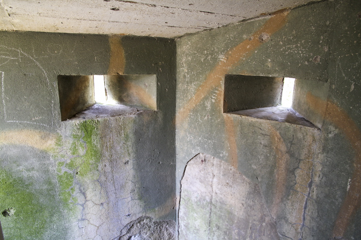 Ligne Maginot - F2B - GRUNDVILLER 5 - (Blockhaus pour arme infanterie) - Camouflage dans le couloir d'entrée. Les deux créneaux arrières - Alain Perouffe