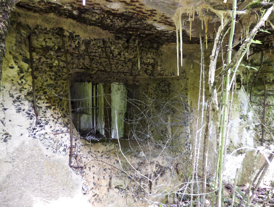 Ligne Maginot - B818 - LA TAILLE LAMBEAUX - (Blockhaus pour canon) - Le flanquement droit
L'embrasure dégradée par des tirs extérieurs projectile tiré de l'extérieur - JMBrams