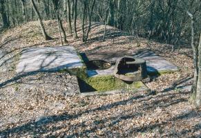 Ligne Maginot - LANGSTWALD 4 - (Blockhaus pour arme infanterie) - Le blockhaus en 1980
La tourelle fortement endommagée est encore sur place