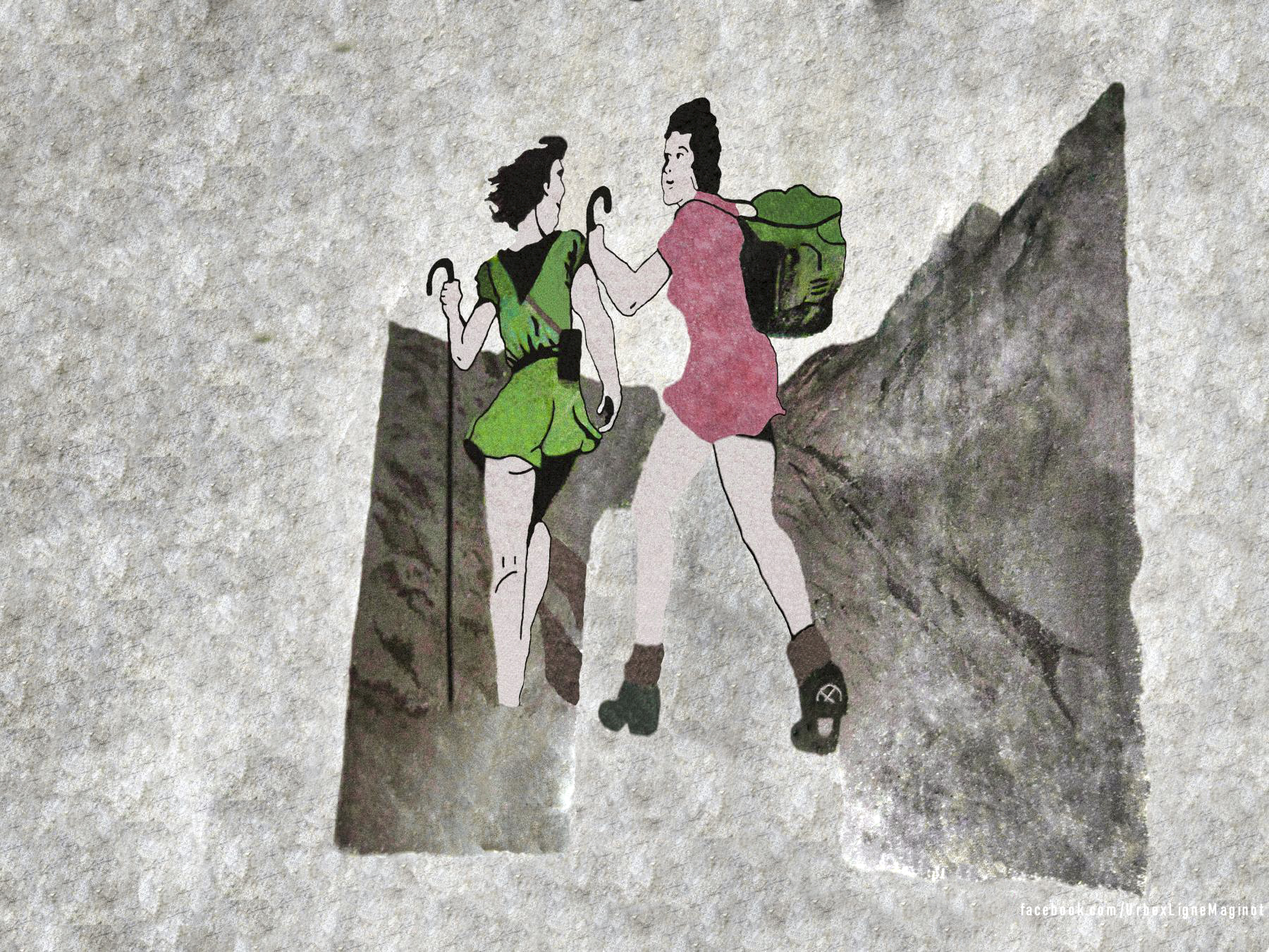 Ligne Maginot - BREHAIN - A6 - (Ouvrage d'artillerie) - Bloc 6
Peinture murale représentant deux femmes (restauration numérique) - Thomas Mercklé