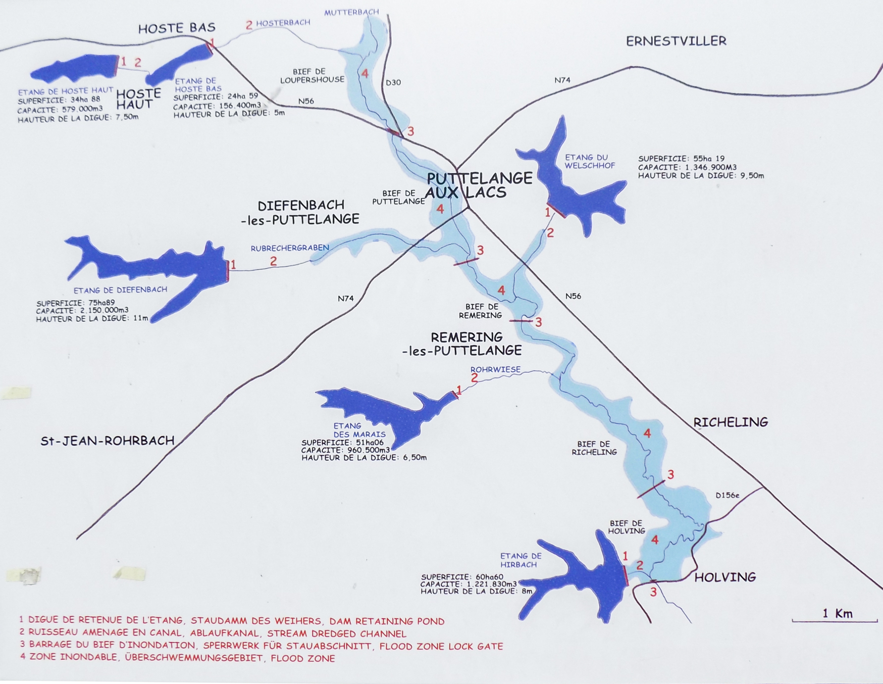 Ligne Maginot - HIRBACH - STANGENWALD (RETENUE DE) - (Inondation défensive) - Schéma d'inondation globale - luc .j