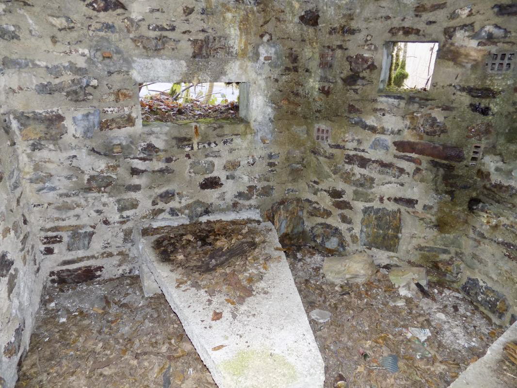 Ligne Maginot - BA108 - ROUTE DE REVIN 5 - (Blockhaus pour arme infanterie) - Créneaux Hotchkiss moitié gauche et FM frontale. Noter que les murs sont en pierre et la dalle en béton. - R Tucker