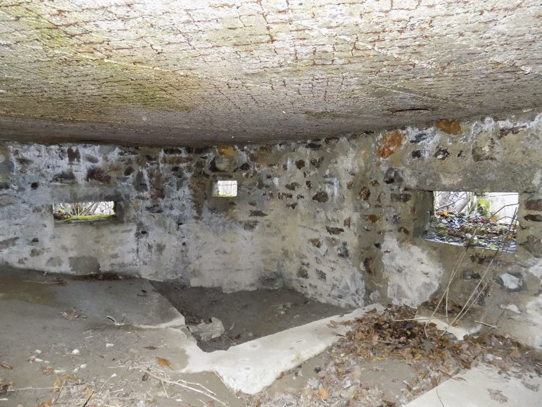 Ligne Maginot - BA109 - ROUTE DE REVIN 6 - (Blockhaus pour canon) - Créneaux Hotchkiss, FM et AC. Noter que les murs sont en pierre et la dalle en béton. - R Tucker