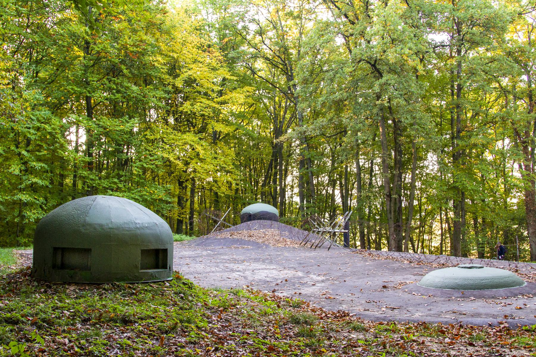 Ligne Maginot - BOUSSE - A24 - (Ouvrage d'infanterie) - Dessus du bloc entrée.
De gauche à droite : cloche factice, cloche GFM, cloche LG - Michel Teiten