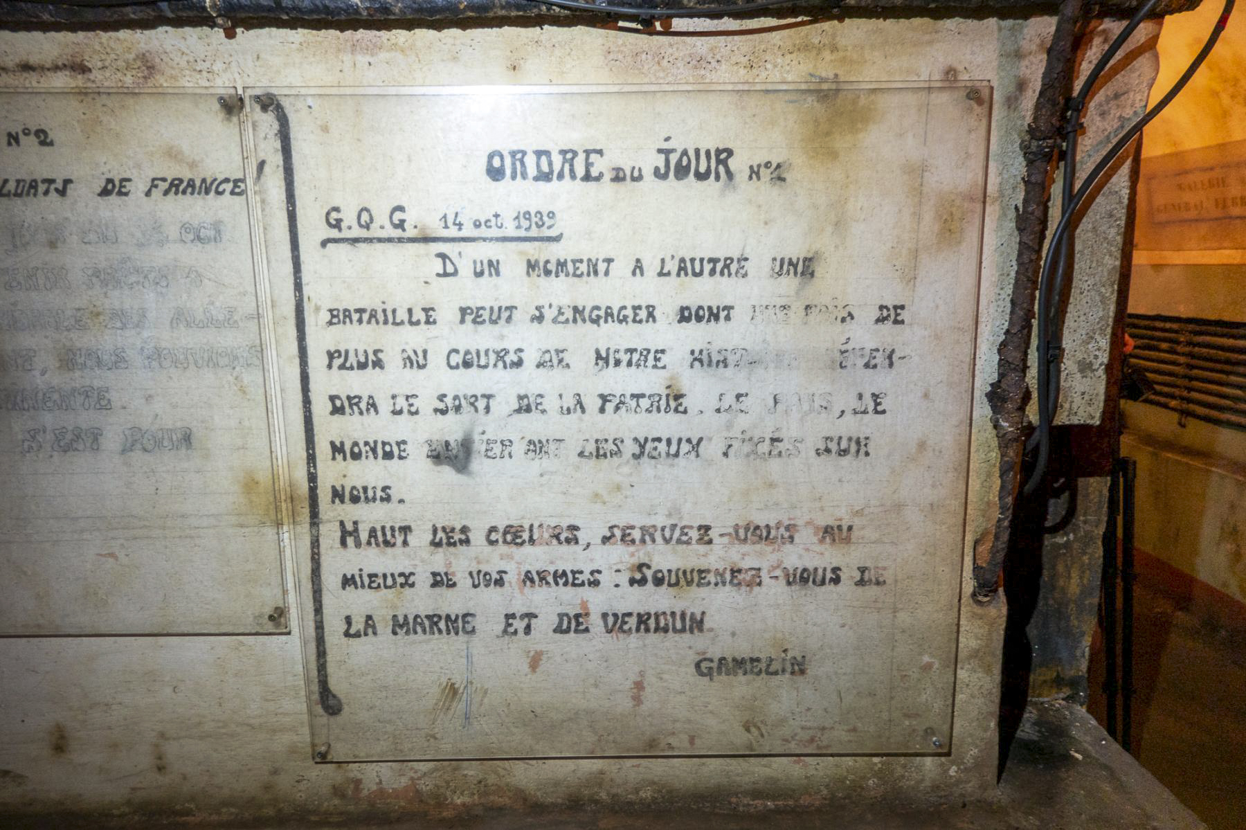 Ligne Maginot - BOUSSE - A24 - (Ouvrage d'infanterie) - Ordre du jour n° 1 du général Gamelin du 14 octobre 1939 inscrit dans la galerie principale - Michel Teiten
