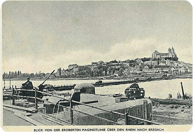 Ligne Maginot - 31/1 - PONT DE BATEAUX DE NEUF BRISACH - (Casemate d'infanterie - Double) - Photo de la propagande allemande  
'Photo de la ligne Maginot vaincue sur le Rhin prés de Neuf Brisach' - Inconnu