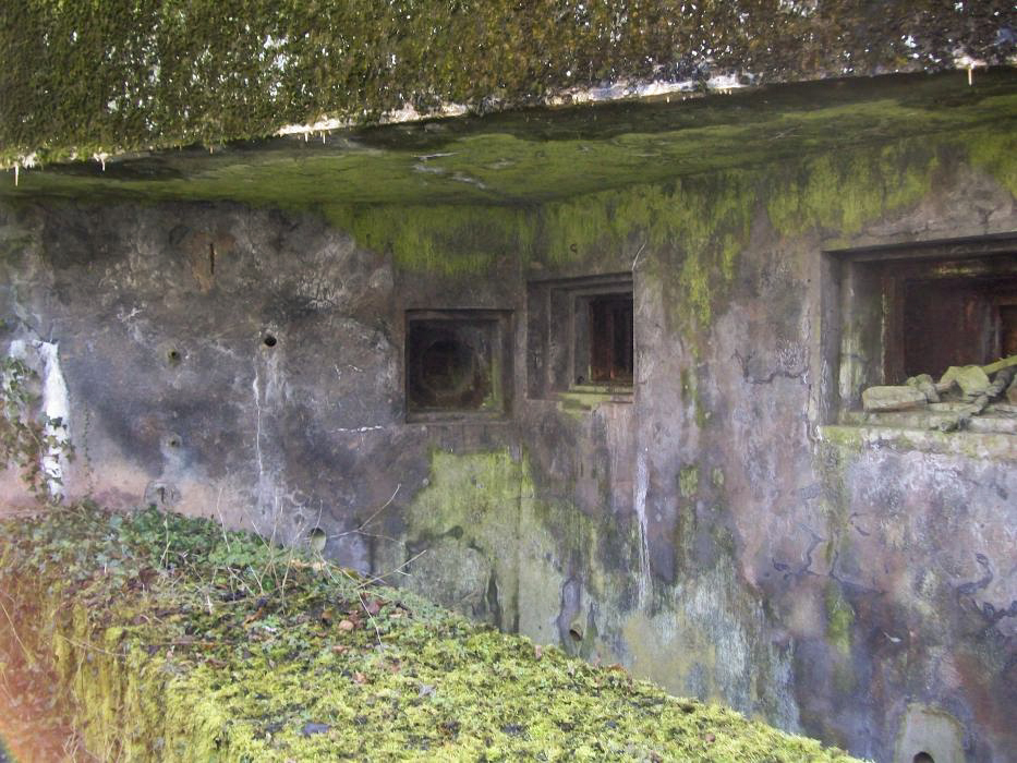 Ligne Maginot - METRICH NORD - C50 - (Casemate d'infanterie - Simple) - Créneaux pour JM et canon AC 47 avec, sur le mur de coté, un créneau pour FM 24/29 pour la défense rapprochée. Sur la gauche de ce créneau on note le débouché d'un tube lance fusée. - FRED KOLSCH