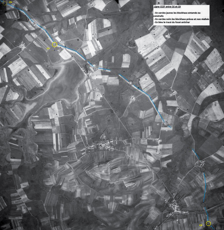Ligne Maginot - Ligne CEZF entre C6 et C8 - 1948 - Sur cette photo de 1948, le tracé de la ligne CEZF apparaît clairement. - Geoportail - IGN 1948