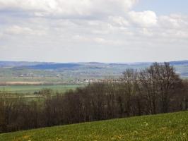 Ligne Maginot - LA MAGNE - (Observatoire d'infanterie) - Vue vers l'est sur Villy-la-Ferté. 
Le colline avec le bois au centre sur l'horizon est l'ouvrage de Chenois.