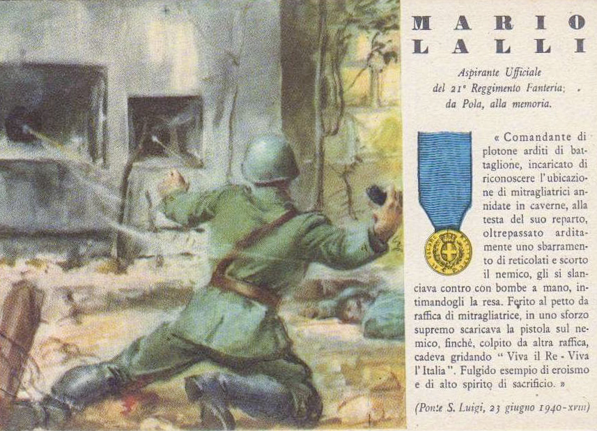 Ligne Maginot - PONT SAINT LOUIS (BARRAGE RAPIDE) - (Blockhaus pour canon) - Propagande italienne
MEDAGLIA D'ORO AL VALORE  N°7 - MARIO LALLI ASPIRANTE UFFICIALE 21°FANTERIA 23 GIUGNO 1940 - Inconnu