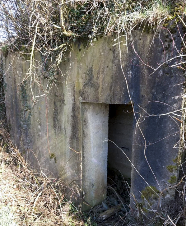 Ligne Maginot - PC de Sous-Quartier CIMETIERE de CHALANDRY - Entrée construite en béton sur le chemin communale qui était avant le recentrage de la route D43 à 2 mètres de celle-ci, il est actuellement sous une butte de terre sous une ensemble de broussailles. - Anciaux Lionel