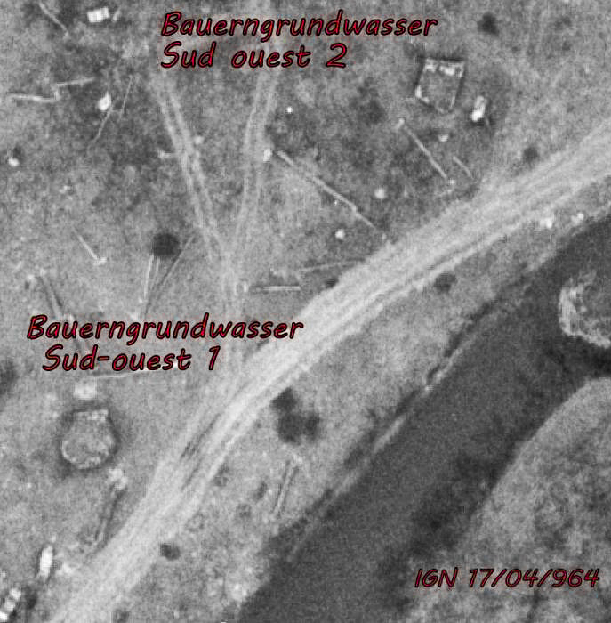 Ligne Maginot - BAUERNGRUNDWASSER SUD OUEST 1 - (Blockhaus pour arme infanterie) - Les blockhaus Bauerngrundwasser Sud-Ouest 1 et 2 en 1964 - IGN - Géoportail 1964