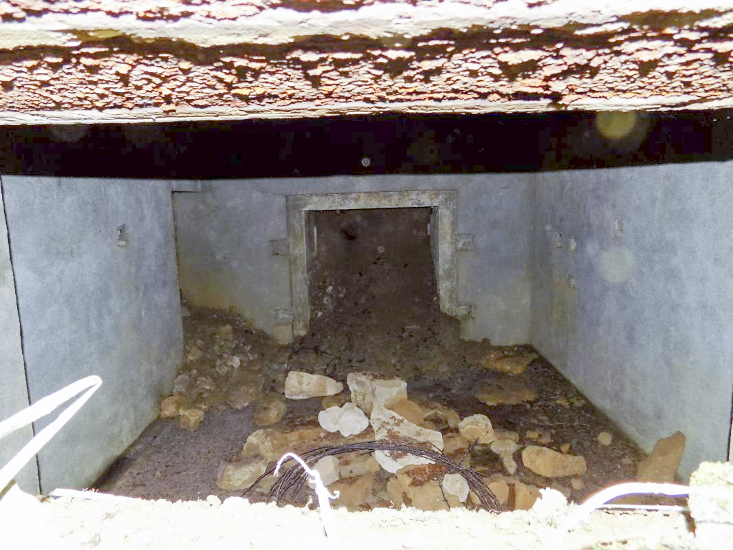 Ligne Maginot - LE CHENELET CENTRE - (Blockhaus pour canon) - L’intérieur.
Les entrées hommes et AC. Noter le seul créneau AC, face nord-est. - R Tucker