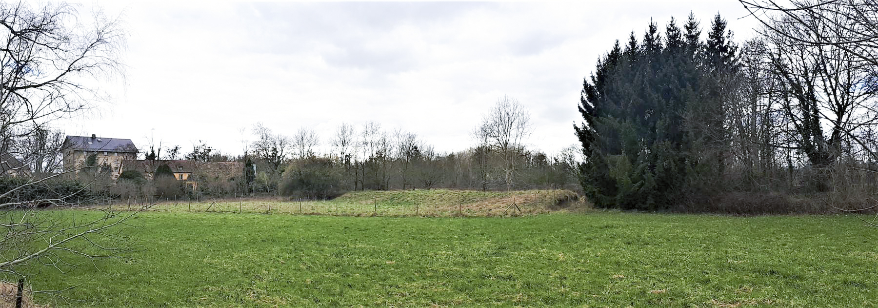 Ligne Maginot - 18 - MOULIN DE LA WANTZENAU - (Blockhaus pour arme infanterie) - Le blockhaus, caché par les sapins, est implanté sur une digue. A gauche le Moulin de la Wantzenau - G. Fuchs