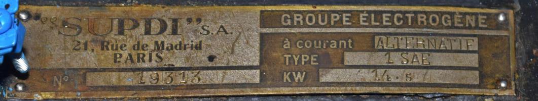 Ligne Maginot - OBERROEDERN SUD - RIEFFEL - (Casemate d'infanterie - Double) - Plaque de constructeur du groupe électrogène SUPDI