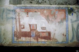 Ligne Maginot - 84 - CHEMIN CREUX - (Casemate d'infanterie - Double) - Peinture murale 'Joyeux Noël 1939' au-dessus de l'entrée du matériel