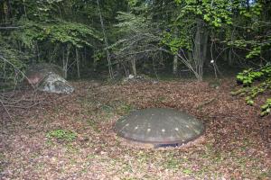 Ligne Maginot - BILLIG - A18 - (Ouvrage d'artillerie) - Bloc 6
Vue d'ensemble du bloc. Tourelle de 81 au premier plan. En arrière-plan cloche GFM à gauche et cloche d'aération à droite.