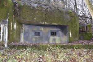 Ligne Maginot - GALGENBERG - A15 - (Ouvrage d'artillerie) - Bloc 2
Vue de la façade avec les deux créneaux et le projecteur.