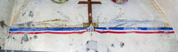 Ligne Maginot - SOETRICH - A11 - (Ouvrage d'artillerie) - Central téléphonique
'Attaque de chars sur la Ligne Maginot et la vallée de la Fensch', fresque peinte par le caporal-chef Yves Cornet du 2° RG