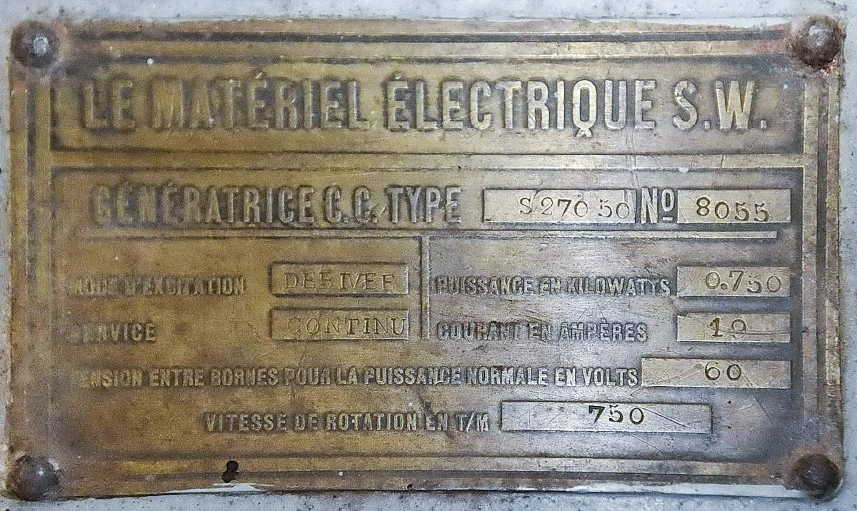 Ligne Maginot - SENTZICH - A16 - (Ouvrage d'infanterie) - Plaque de génératrice C.C. - S.W. Schneider-Westinghouse. - D.Froehly