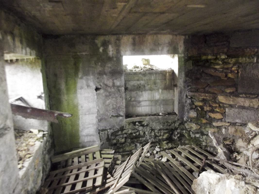 Ligne Maginot - MM272 - LE RATENTOUT OUEST - (Casemate d'artillerie) - Vue interne
Vue sur les ouvertures arrières à droite. On remarquera l'entrée murée et ce qui semble être une fenêtre comblée en partie ( même cause que pour ratentout est, c'est à dire une construction existante 'réhabilité' en occupation militaire ?? - David HARMAND