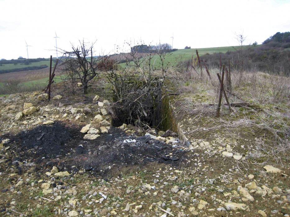 Ligne Maginot - DB319 - LA MARCHIERE - (Blockhaus pour canon) - Le blockhaus étant construit à flanc de coteau, l'entrée du matériel est presque 2 m au dessous du niveau du sol et l'accès se fait par un escalier - Pruzsina Jerome
