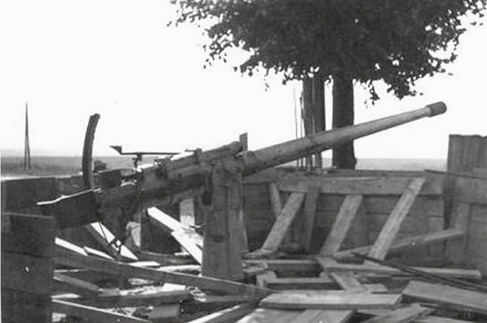 Ligne Maginot - Canon antichar de 65 mm modèle 1902 - Canon dans sa cuve, noter les boiseries encore en place

