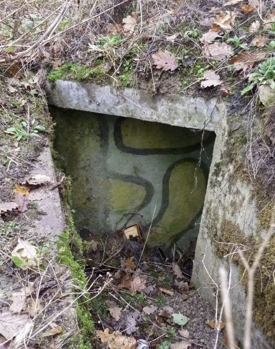 Ligne Maginot - CT57 - (Cuve pour arme d'infanterie) - Noter les peintures de camouflage encore visibles au niveau des parement de l'entrée - Pascal LAMBERT