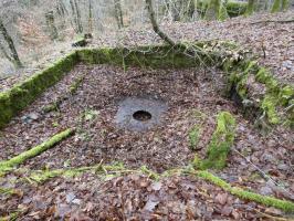 Ligne Maginot - HOLZSCHLAG 2 - (Cuve pour canon) - La cuve avec le blockhaus anti-char à l'arrière.