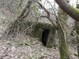 Ligne Maginot - RUISSEAU DU GROSSTHAL 4 - (Blockhaus pour arme infanterie) - L'entrée du blockhaus. Remarquez sa position légèrement basculé vers le ruisseau du Grossthal.