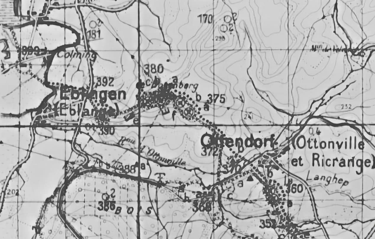 Ligne Maginot - Cartes allemandes de la ligne Maginot - Extrait de la carte 3512 - Boulay,
Ouvrage du Bovenberg
