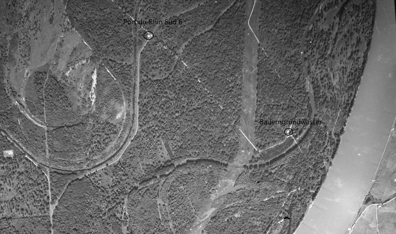 Ligne Maginot - BAUERNGRUNDWASSER - (Blockhaus pour arme infanterie) - Les blockhaus Bauerngrundwasser et Port du Rhin Sud 6 - IGN - Géoportail 1950