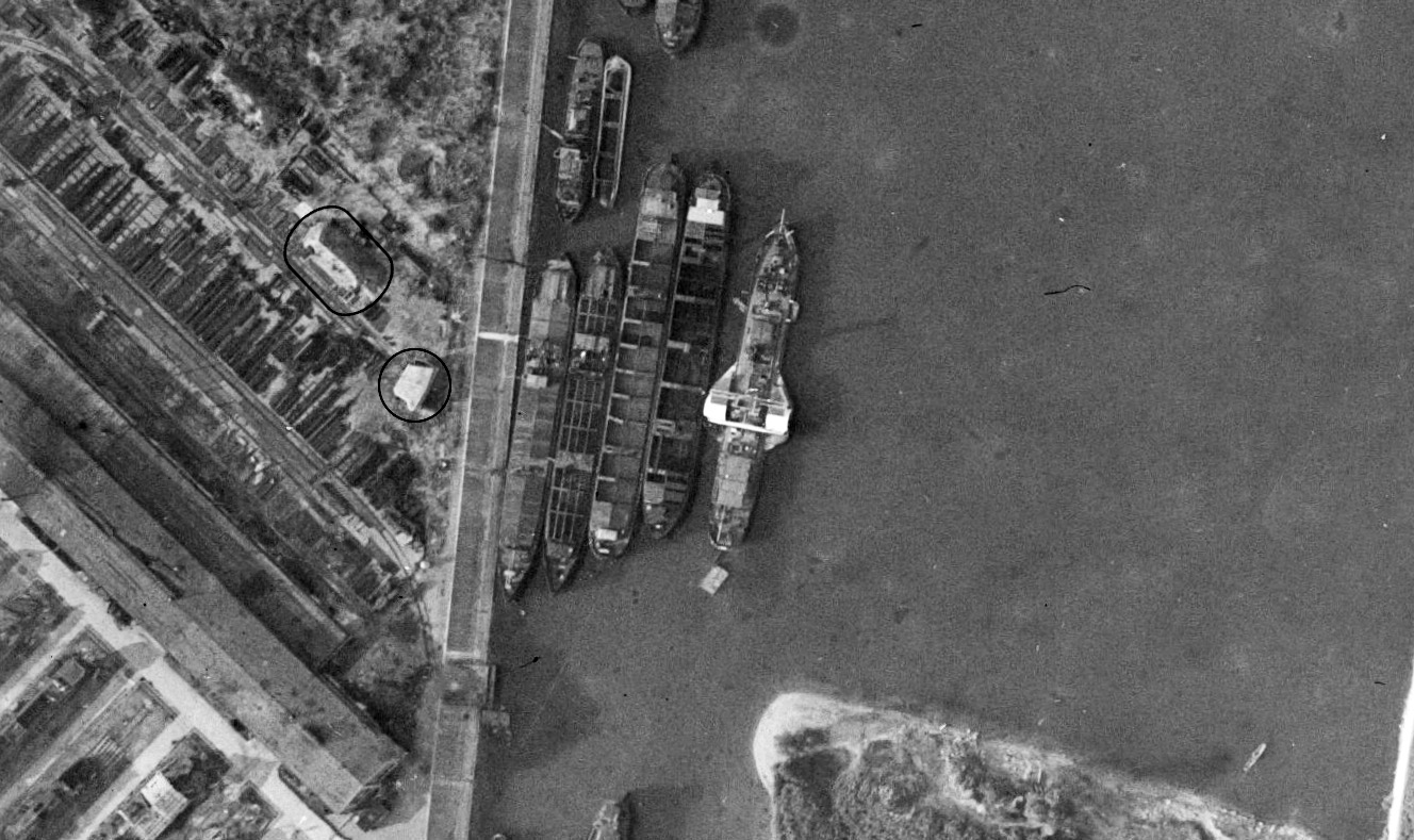 Ligne Maginot - PORT DU RHIN SUD 38A - (Abri) - L'abri et le blockhaus 308A en 1947 - IGN - Géoportail 1947