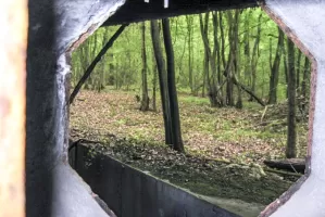 Ligne Maginot - BASSE PARTHE OUEST - C45 - (Casemate d'infanterie - Simple) - Vue à travers le créneau FM couvrant le fossé diamant