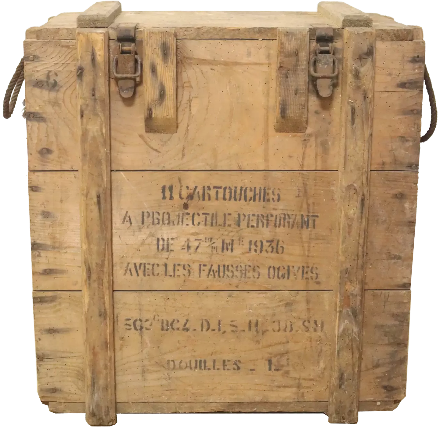 Ligne Maginot - Munitions de 47 mm utilisées dans la fortification - Caisse bois pour 11 cartouches de 47 mm à boulet de rupture Mle 1936