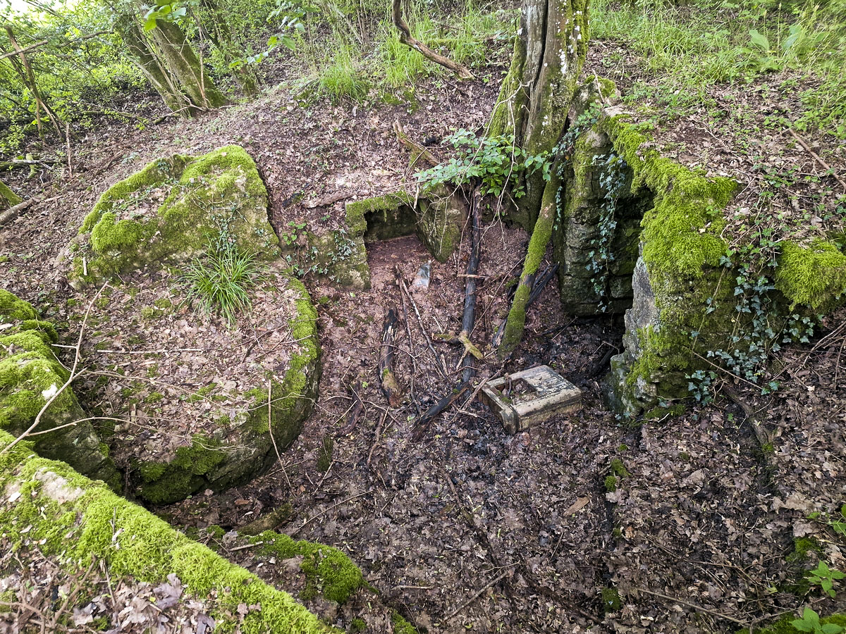 Ligne Maginot - SPITZWALD - (Cuve pour arme d'infanterie) - Vue générale de la cuve avec l'abri et la petite niche à munitions - Franck Niederlender
