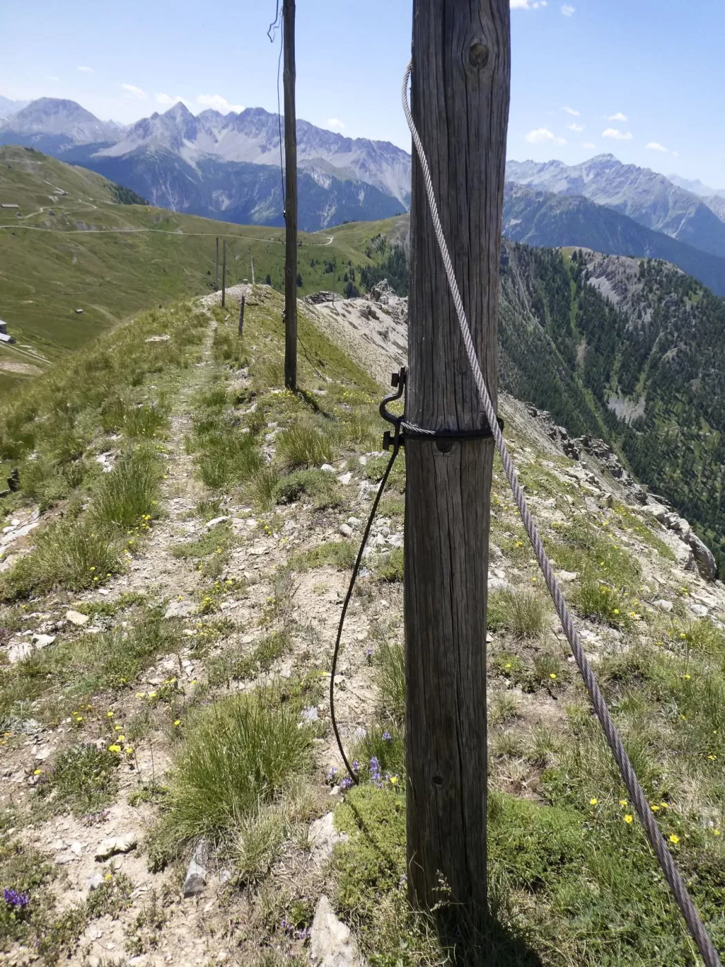 Ligne Maginot - JANUS - (Ouvrage d'artillerie) - Chemin d'accès hivernal de l'ouvrage par la crête. Cable servant de main courante sur trois niveaux. - ELLENA Daniel - CUNY Philippe