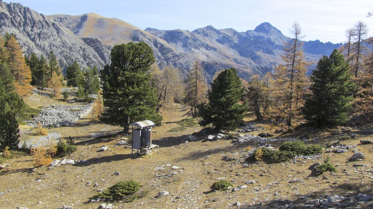 Ligne Maginot - LA LAUZETTE CENTRE (3° BIE / 154° RAP) - (Position d'artillerie préparée) - Latrines avec le pic de Rochebrune en fond de décor... - Jean Berthier