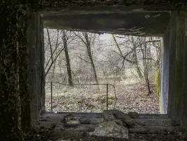 Ligne Maginot - RAMSTEIN OUEST - (Casemate d'infanterie - Simple) - Le champ de tir vu par le créneau.