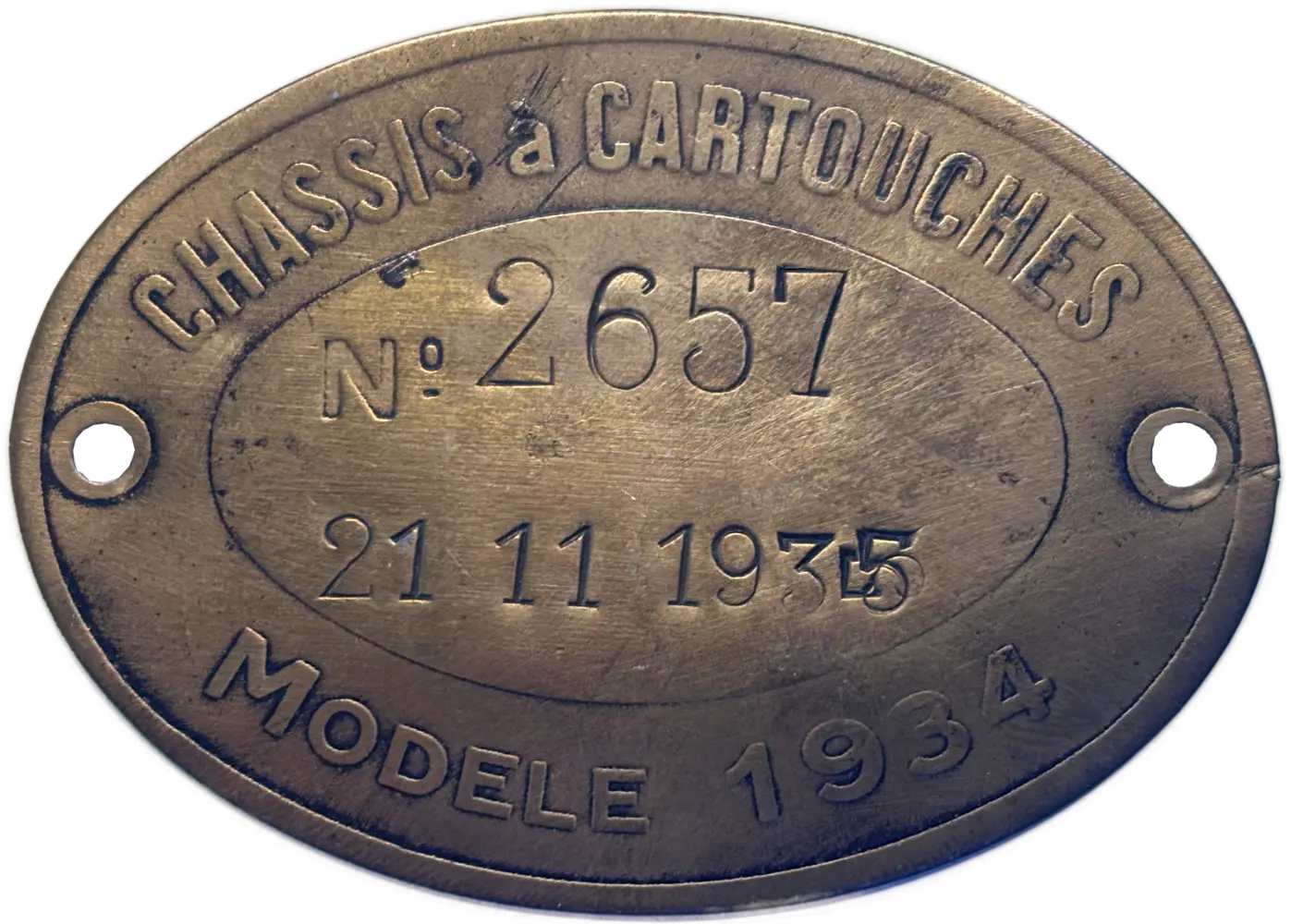 Ligne Maginot - Châssis à cartouche modèle 1934 - Plaque d'inventaire d'un châssis à cartouche, modèle en tôle fine
Ouvrage de Métrich